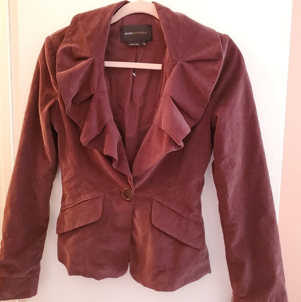 BCBG maxAzria ruffle collar blazer